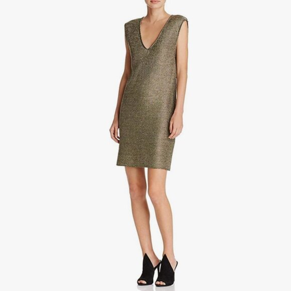 FRENCH CONNECTION GOLD CHAIN FAUX CHAIN MAIL METALLIC SHEATH DRESS 0 NYE - Picture 2 of 13